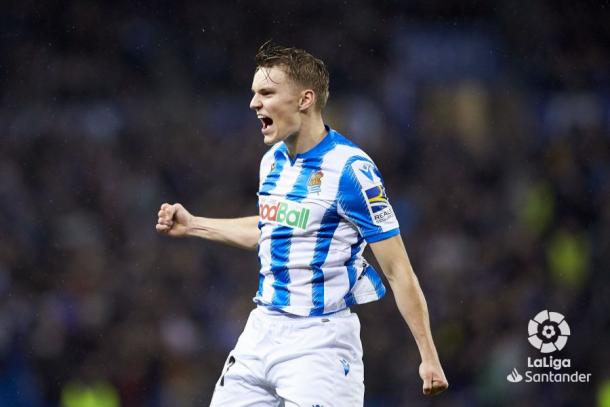Odegaard celebra su gol ante su afición | LaLiga