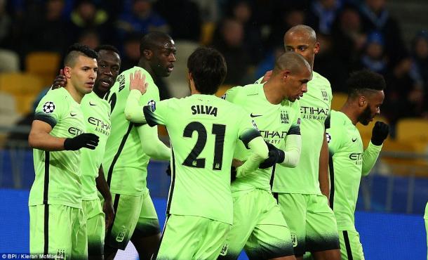 City players celebrate Aguero's goal against Kyiv midweek (photo: BPI)