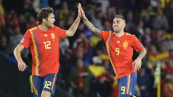 Alcacer celebra el primer gol de España/ Foto: UEFA