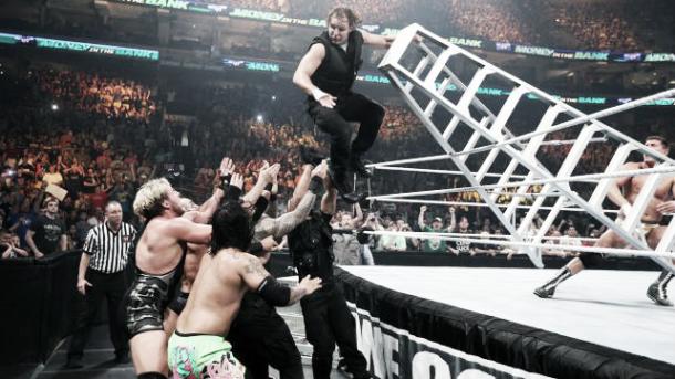 Cody Rhodes sent Ambrose tumbling. Photo-thearmbarexpress.wordpress.com
