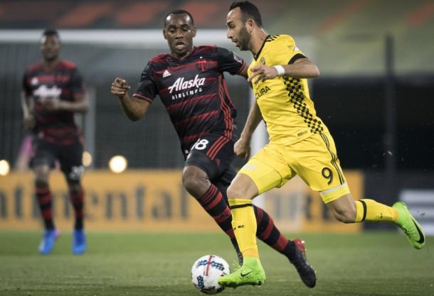 Meram equalised on 11 minutes for the Crew (Photo: AP Photo/Bryan Woolston)