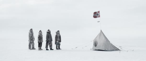 El equipo de exploración noruego, alcanzando el Polo Sur. Foto: F&P Media