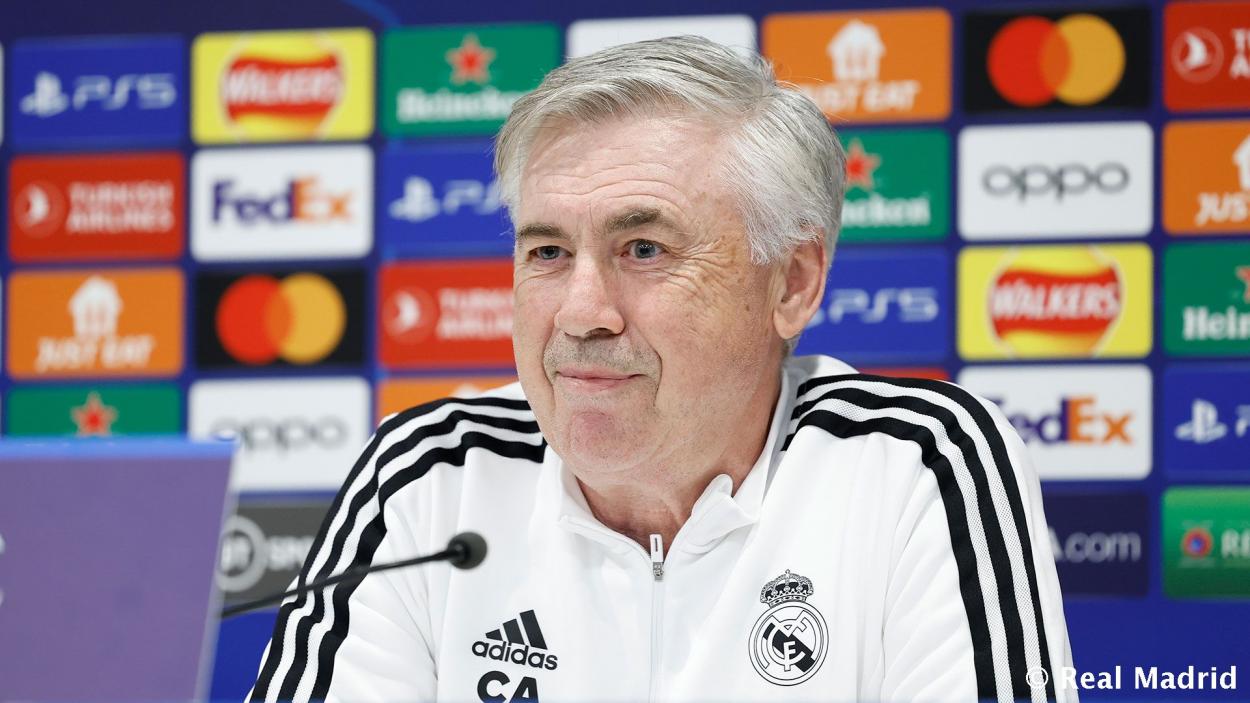 Ancelotti during the press conference.  Via realmadrid.com