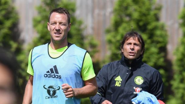 Above: John Terry in action in Antonio Conte's first training session as Chelsea manager | Photo: Sky Sports