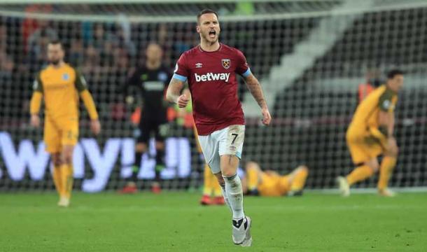 Arnautovic celebra uno de sus goles ante el Brighton | Fotografía: West Ham