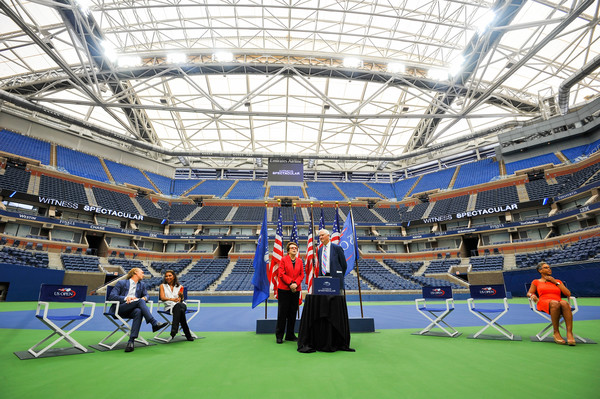 The Arthur Ashe Stadium with its new retractable roof unveiled last year (Photo by Alex Goodlett / Getty)