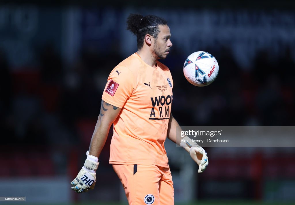Nathan Ashmore of Boreham Wood during the Emirates FA Cup Third Round match between Accrington Stanley and Boreham Wood at Wham Stadium on January 24, 2023 in Accrington, England. (Photo by Alex Livesey - Danehouse/Getty Images)