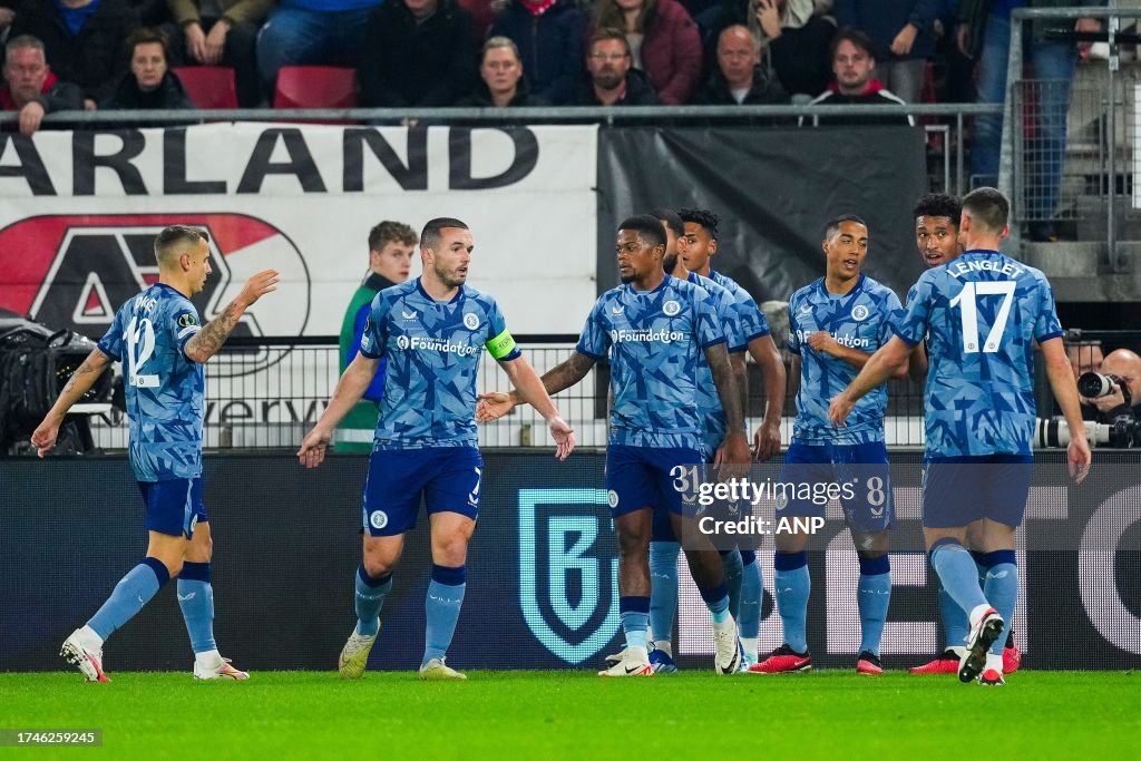 Leon Bailey of Aston Villa FC celebrates the 0-1 during the UEFA Conference League match in group E between AZ Alkmaar and Aston Villa FC at the AFAS stadium on October 26, 2023 in Alkmaar, Netherlands. ANP ED VAN DE POL (Photo by ANP via Getty Images)