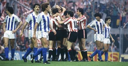 La victoria del Athletic en el derby vasco de 1984 supuso que lograra su 8ª Liga. | Foto: Athletic