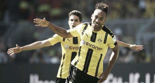Aubameyang celebrando un gol suyo. | Foto: Borussia Dortmund