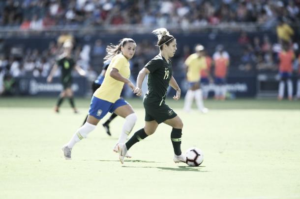 Katrina Sorry (right) and Camila (left) at Children's Mercy Park in Kansas City, KS on July 26, 2018 | Photo: US Soccer