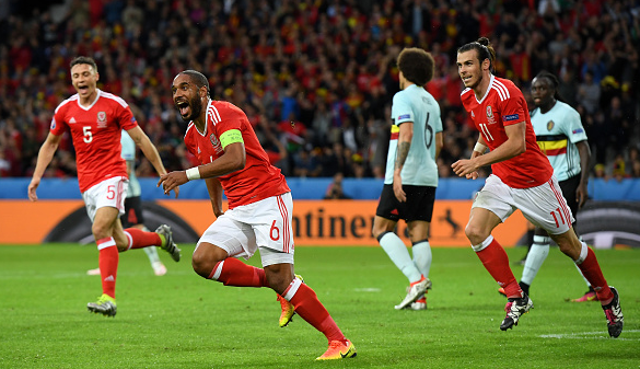 Williams celebrates his well-taken header, exposing Belgium's defensive frailties from set-pieces. | Photo: Getty