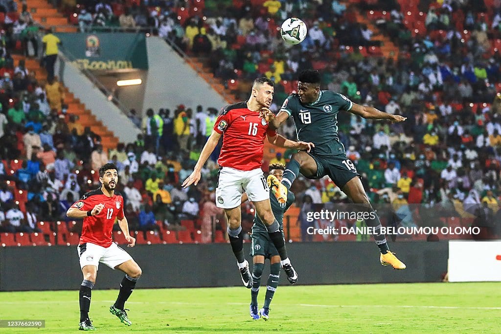 Taiwo Awoniyi in action for Nigeria in January 2022 (photo by Daniel BELOUMOU OLOMO / AFP via Getty Images)