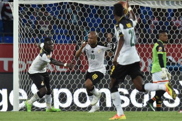 Andrè Ayew ha appena realizzato il rigore del 2-1 contro il Congo, www.sports.yahoo.com
