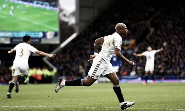 Ande Ayew celebrates what proved to be the winning goal. (Image: PA)