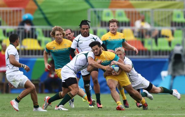 Although Australia defeated South Africa in Pool Play on Wednesday, they fell to the Springboks later in the evening. (Photo credit: David Rogers/Getty Images)