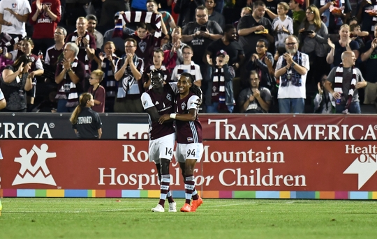 Marlon Hairston and Dominique Badji celebrate the latter's goal. | Photo: USA Today Sports