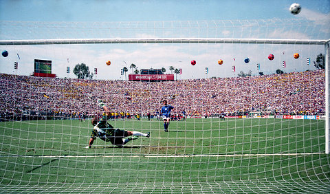 The Rose Bowl hosted the 1994 World Cup Final, which saw Brazil clinch their fourth title after Roberto Baggio's missed penalty (above). (Photo credit: USA Today)