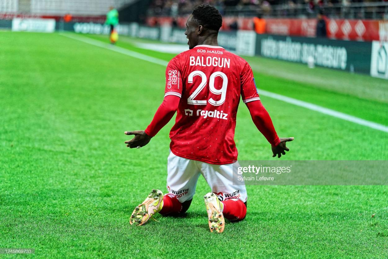 Balogun celebrates after scoring against Rennes. (Photo by Sylvain Lefevre/Getty Images)
