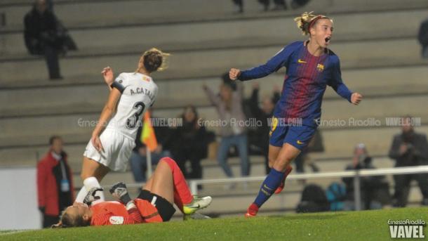 Bárbara celebrando uno de sus cuatro goles / Foto: Ernesto Aradilla (VAVEL.com)