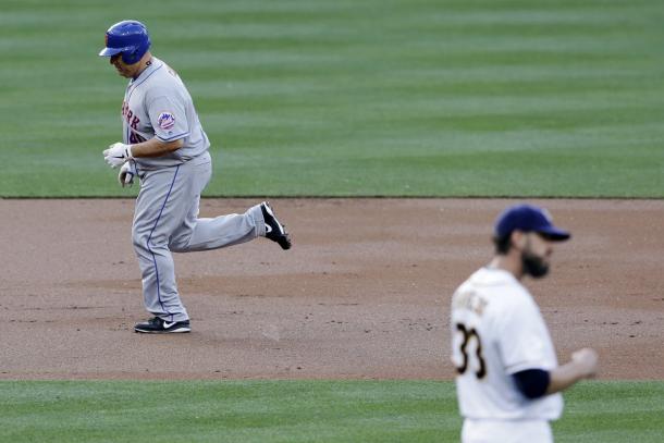 Bartolo Colon relishes the moment of his first career home run (Gregory Bull/AP Photo)