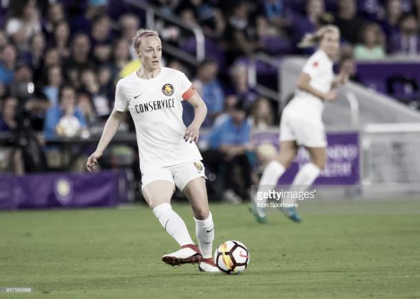 Becky Sauerbrunn will lead the league's best defense into Portland on Friday (Photo by Andrew Bershaw/Icon Sportswire via Getty Images) 