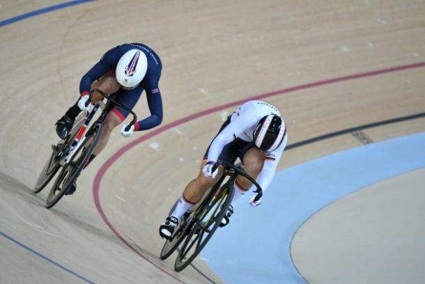 Becky James wasn’t able to overcome the power of Germany’s Kristina Vogel in the final of the Olympic women’s sprint competition. | Photo: Getty Images