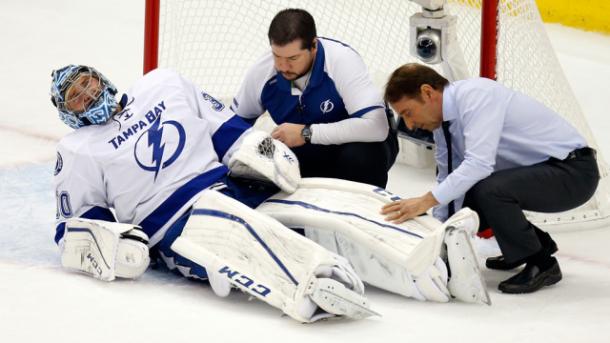 Ben Bishop suffers injury in Game 1 of the Eastern Conference Finals. | Photo: pittsburgh.cbslocal.com