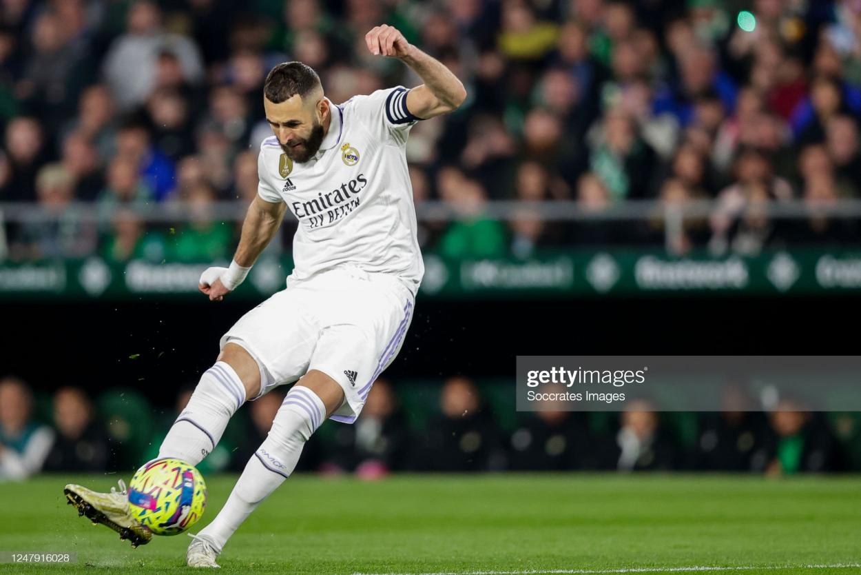 Karim Benzema during a La Liga match against Real Betis on March 5, 2023. (Photo by David S. Bustamante/Soccrates/Getty Images)