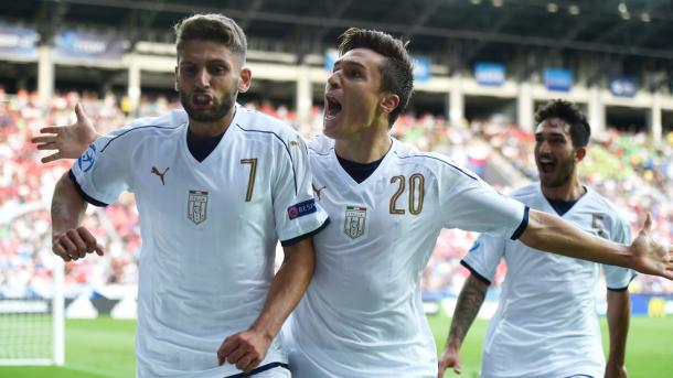 L'esultanza di Berardi dopo il gol alla Rep.Ceca - Foto UEFA.com