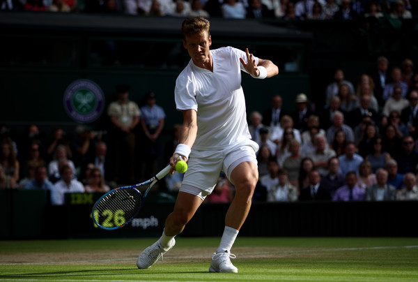 Berdych in Gentlemen's semifinal action against Andy Murray at Wimbledon  (Photo by Clive Brunskill / Source : Getty Images)