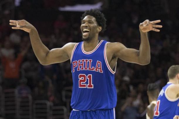 Joel Embiid seems to be the claer choice in winning the Rookie of the Year. Photo: Mitchell Leff/Getty Images