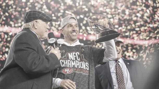 Kyle Shanahan celebrando el campeonato de la NFC (Fuente :49ers.com)