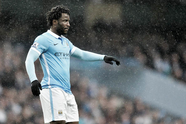 Wilfried Bony playing in the rain for Manchester City