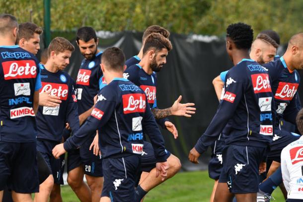 Azzurri in allenamento ieri pomeriggio - Foto Twitter Napoli 