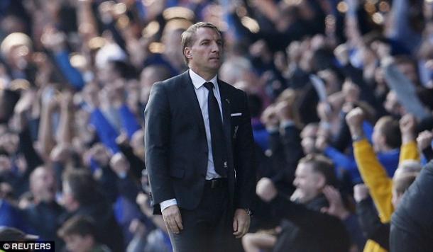 Rodgers in his final game as Liverpool manager away at Everton. (Picture: Reuters)