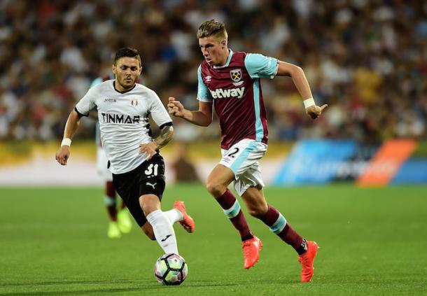 Wigan Athletic loanee Reece Burke in action during West Ham's 1-1 draw with Astra Giurgiu | Photo: whufc.com