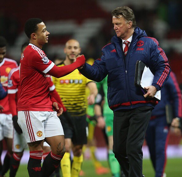 Van Gaal looking pleased with Memphis after seeing his side win 1-0 | Photo:Getty Images
