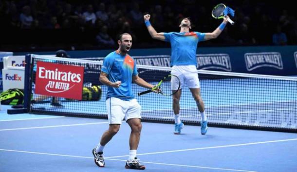 Cabal y Farah, festejando el paso a semifinales del ATP Finals en 2018. Imagen: Fedecoltenis