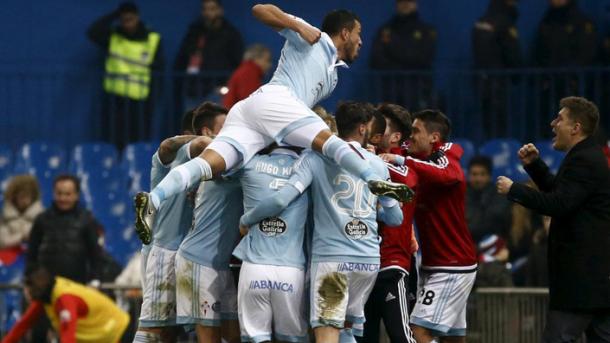 Los jugadores del Celta celebran el segundo gol ante el Atlético. Imagen: EFE.