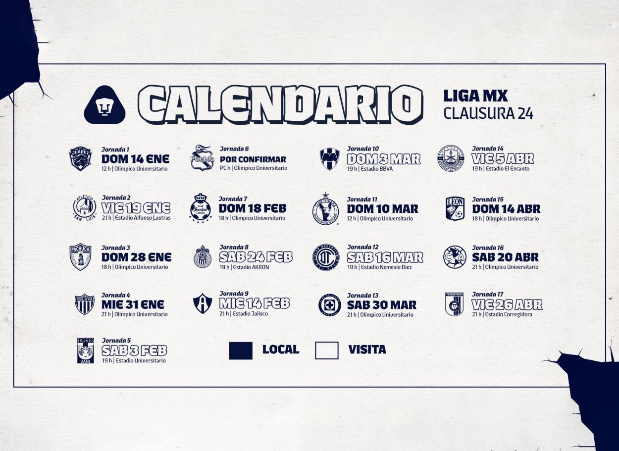 Calendario Pumas CL2024 | foto: X @PumasMX