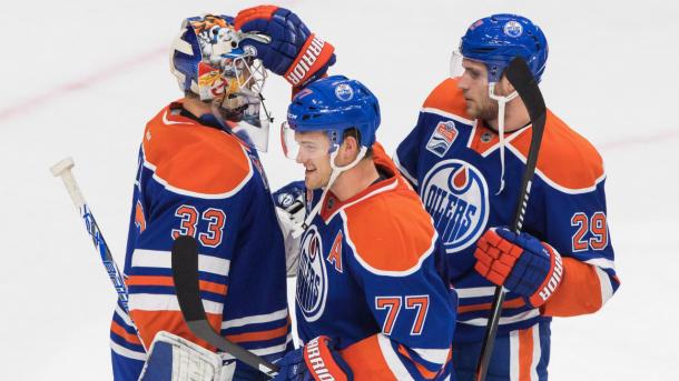 Oscar Klefbom Leon Draisatil Cam Talbot (Photo: Sportsnet)