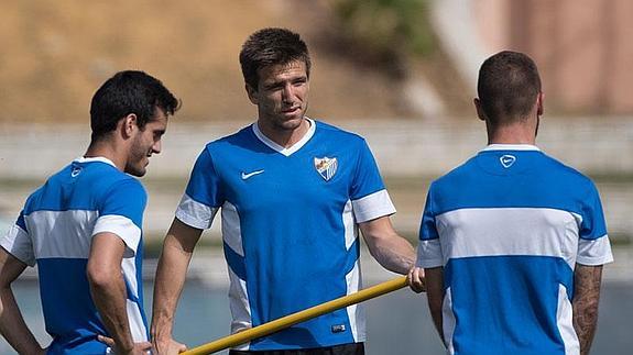 Camacho y Recio en un entrenamiento. Fotografía: Málaga CF