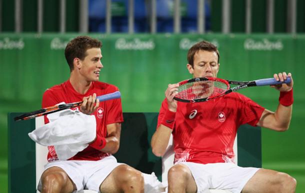 Pospisil alongside Daniel Nestor during the Rio Olympics (Photo: Getty Images/Mark Kolbe)