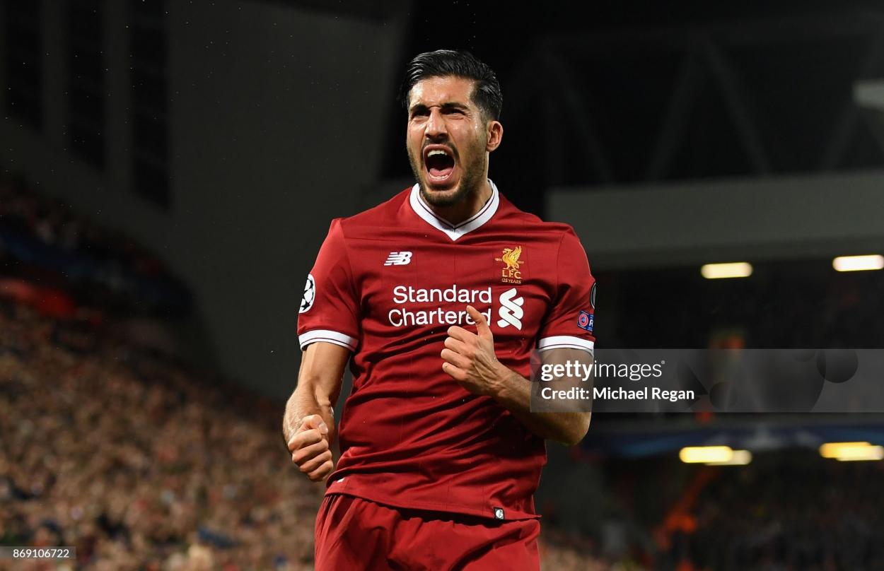 Emre Can celebrates scoring in the Champions League - (Photo by Michael Regan/Getty Images)