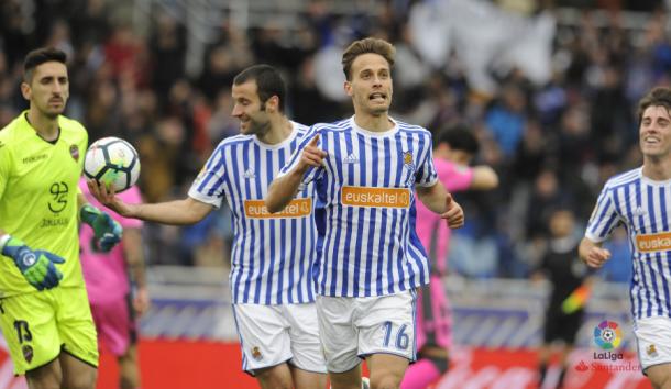 Sergio Canales celebrando su gol. Foto: LaLiga