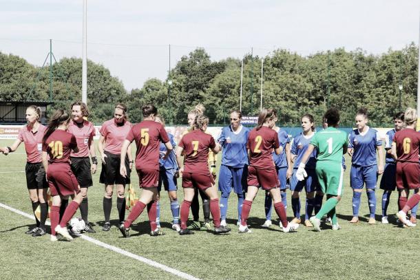 Cardiff Met and Spartak Subotica before kick-off. Phot: Twitter @CardiffMetLFC