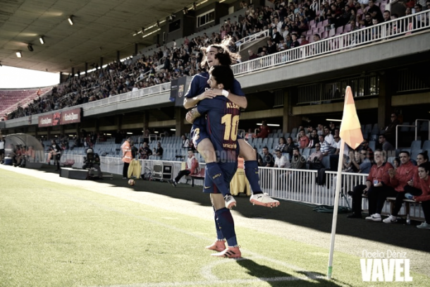 Carles Aleña y Marc Cocurella celebran un gol. Foto: Noelia Déniz, VAVEL.com