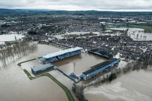 The flooding damage at Brunton Park caused by Storm Desmond. | Photo: Getty Images