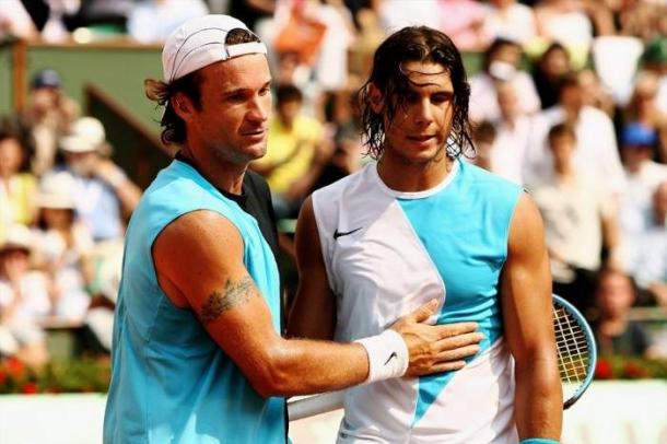 Moya and Nadal at the French Open. Source: Tennis World USA